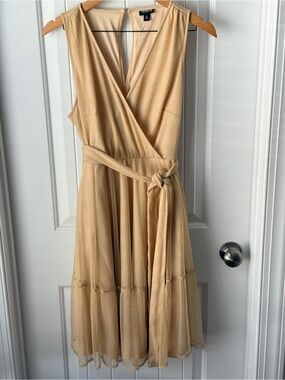 Torrid At The Knee Glitter Lurex Surplice Tiered Dress Gold Size 0